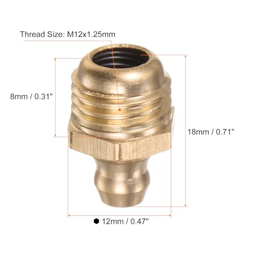 Image of HARFINGTON 15pcs Brass Straight Grease Fitting M12x1.25mm Metric Thread Hydraulic Grease Nipple Accessories for Car