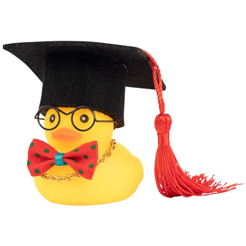 wonuu Rubber Duck Car Ornaments Graduation Duck Car Dashboard Decorations for Cool Car Accessories with Graduation Hat Necklace and Bow Tie,Red