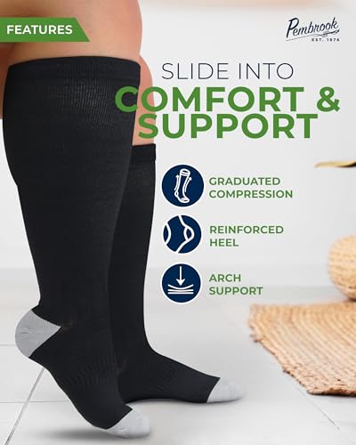 Pembrook 3 Pairs Plus Size Compression Socks Wide Calf - Bamboo Viscose Compression Socks Men, Knee High, Black2