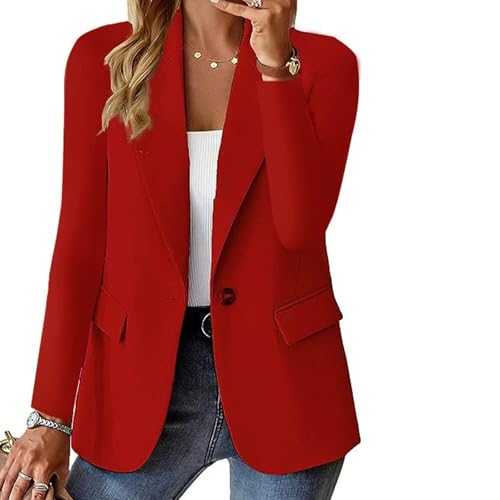 Generisch Damen-Blazer für die Arbeit, lässig, langärmlig, Revers vorne offen, lässig, leicht, Anzugjacke fürs Büro (Rot#1,3XL)