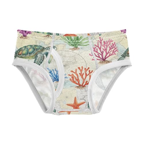 ODAWA Watercolor Sea Turtle Tag Free Toddler Briefs Cotton, 2T Boys Underwear