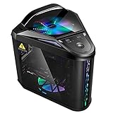 JF-TVQJ Computer Case Triangle Middle Tower ATX Gaming Case，Desktop Computer Case，Tempered Glass All Panel - Integrated RGB Lighting- Water-Cooling Ready - Black