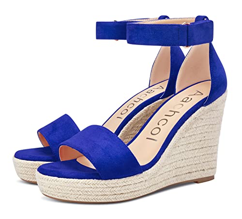 Aachcol Women Wedge Sandals Ankle Strap Platform Open Toe High Heel Classic Cute Dress Shoes 4 Inch4