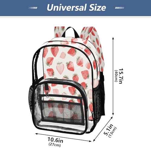 Cute Watercolor Strawberry Clear Backpack - Stadium Approved Large 15.7-inch Waterproof Transparent Bag for Sports, Concerts, Work, Travel#974