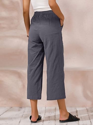 Image of ECUPPER Womens Cotton Cropped Pants Loose Fit Wide Leg Trousers | Casual, Plus Size, Elastic Waist, Capri, 100% Cotton, Slant Pockets, High Rise Waist, Lounge Pants