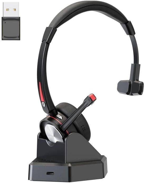 Bluetooth Headset with Microphone for PC, Wireless Headset with Mic & Mute Button, 40 Hrs Working Time, Mono Noise Cancelling Bluetooth Headset 5.2 for Work Laptop Teams Business Meeting