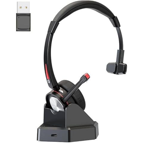 Beebang Bluetooth Headset with Microphone for PC, Wireless Headset with Mic & Mute Button, 40 Hrs Working Time, Mono Noise Cancelling Bluetooth Headset 5.2 for Work Laptop Teams Business Meeting Cover
