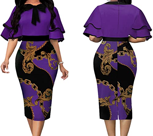 IbuduSexy Church Dresses for Women 2025 Elegant Ruffled Midi Work Dress Bow Tie3