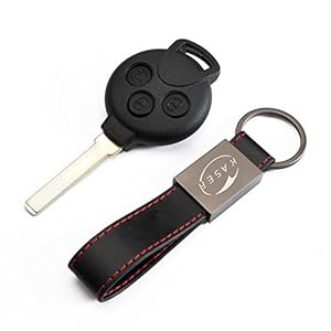 KASER Sleutel Shell Afstandsbediening voor Smart Fortwo 451 Coupe Roadster Forfour Autosleutel Remote Key Fob Case 3 Knoppen met Lederen Sleutelhanger