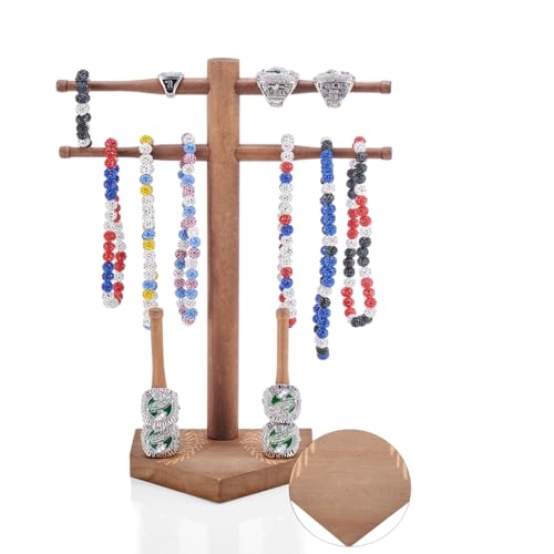 Eorakla Wooden Baseball & Softball Championship Ring Holder with Drip Necklace Display – Sports Organizer for Jewelry & Awards-NO TEXT
