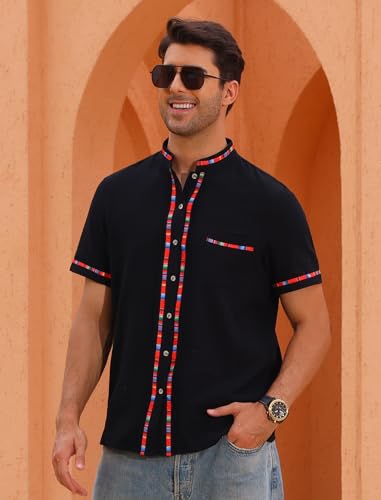 ABAFIP Mexican Shirts for Men Traditional Fiesta Colorful Casual Short Sleeve Button Down Shirt with Pocket4