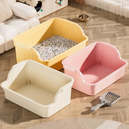 漏れ防止 オープン 猫トイレ 猫用品 倒れにくい 清潔でお手入れラクラク ゆったり広々 入口低め 一体成形 防水 砂の飛び散りを軽減 シンプル 広々サイズ のびのびリラックス お留守番対策 大きいサイズ