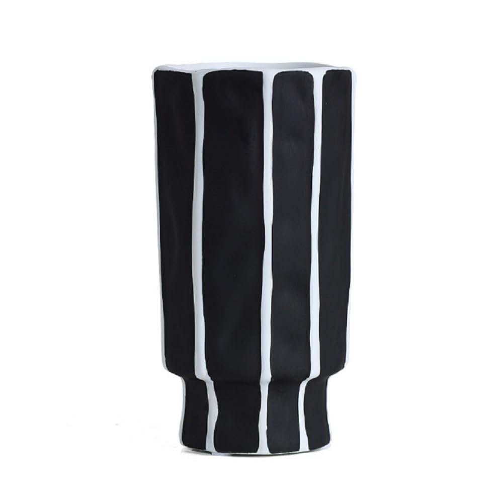 Keramikvase für Blumen, rustikale Bauernhaus-Dekoration, kleine gestreifte Vase, dekoratives Wohnaccessoire, 24 cm Höhe, ideal für Wohn- oder Büroarrangement