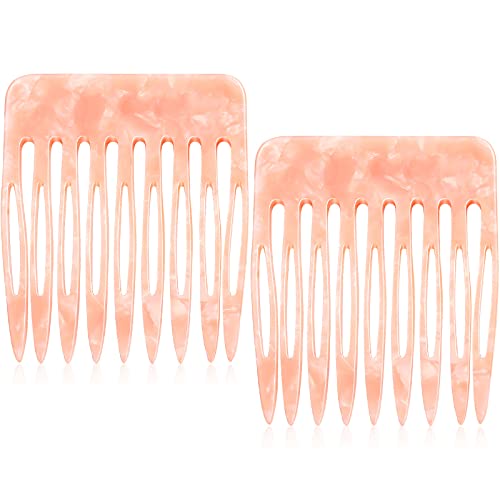 Sliner 2 Pieces Hair Combs for Women Accessories Hair Styling Accessories French Hair Side Combs Flexible Durable Cellulose Hair Clips 9-Teeth No Slip Hair Accessories (Pink Marble Pattern)