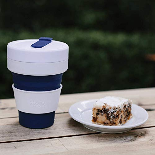 Stojo On The Go Coffee Cup | Pocket Size Collapsible Silicone Travel Cup – Indigo Blue, 12oz / 355ml | No Straw Included
