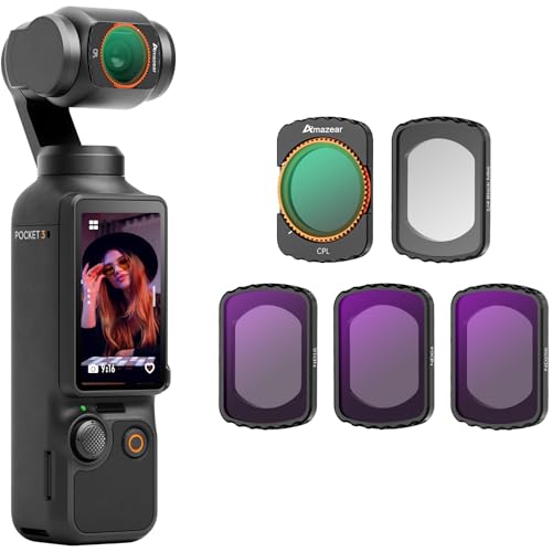 AMAZEAR ND CPL Filters Kit for DJI Osmo Pocket 4/3 / Xtra Muse Gimbal Camera Accessories 1/4 Black Mist Diffusion CPL ND16/ND64/ND256 Filters | HD | Magnetic | Thin | Stackable | 5 Pack |