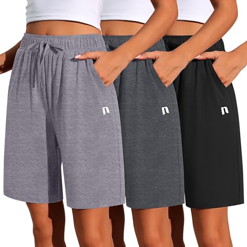 Neer 3 Pack Women’s Quick Dry Shorts Women Drawstring High Waisted Bermuda Athletic Shorts with Pockets