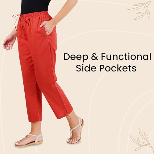 Image of Happy Bunny Parallel Pants for Women 100% Cotton Ankle Length Trousers Regular Fit with Elastic Drawstring Stylish & Pockets Casual Formal Wear for Office & Home