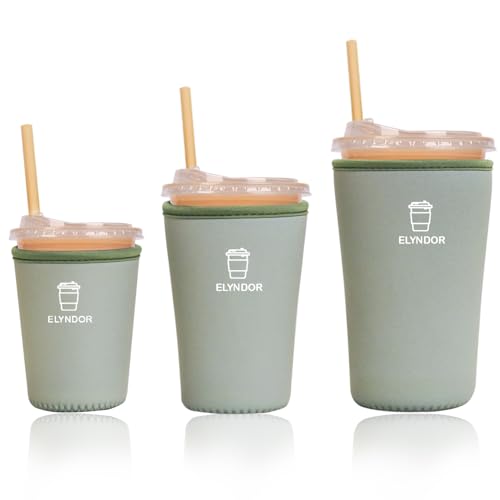 Image of Reusable Insulated Sleeve for Iced Coffee Cup, 3-Pack Coffee Neoprene Drink Sleeve for Cold & Hot Drinks, Beverage Holder for Iced Coffee (Sage Solid)