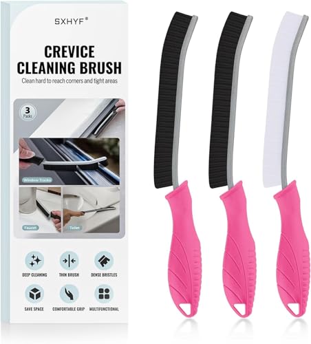 SXhyf Cepillo de Limpieza: Cepillo de Limpieza de Grietas de cerdas duras, Cepillo de Matorrales de Limpieza de Espacio Multifuncional, Herramientas de Limpieza para Uso doméstico (Asas de Rosas)