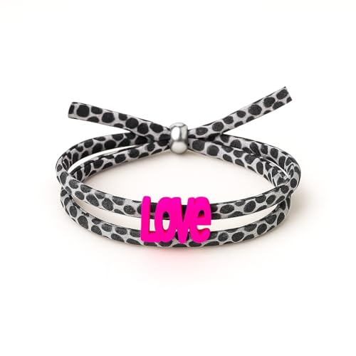 Generisch Bracelet Leo style Ibiza - Réglable - Motif léopard - Pour l'amitié - Selfmade - Boho - Festival, Größenverstellbar, Polyester, Pas de gemme
