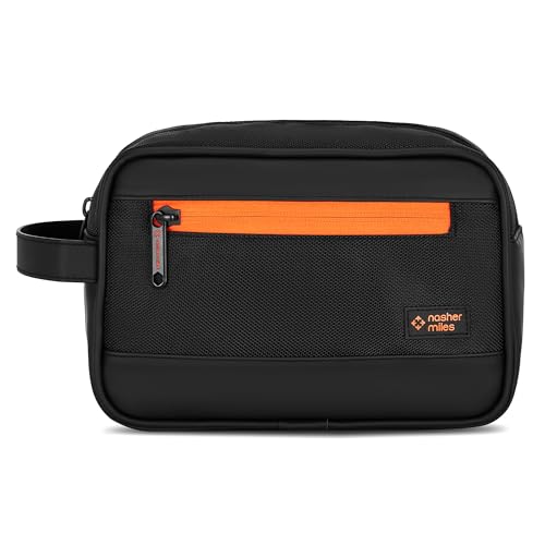 Image of Nasher Miles Stash Toiletry Kit | Cosmetic Bag | PU & Polyester | Travel Pouch Organizer | Multipurpose Storage Compartments & Carry Handle | Travel Accessory for Men & Women (Black)