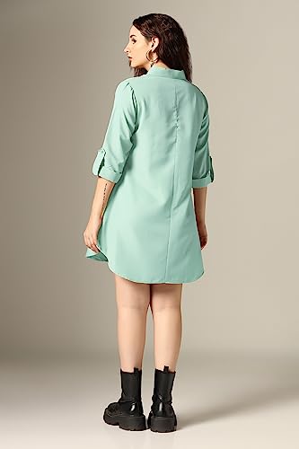 Greciilooks Western Dress For Women| Shirt Collar Solid A-Line Dress| Plus Roll Tab Sleeve Shirt Dress| Women's Comfort Summer Dress| Dress Perfect For Outing (X-Large, Light Orange)