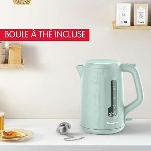 Moulinex Bouilloire électrique, 1.7 L, Ebullition rapide, Arrêt automatique, Indicateur 1 tasse, Filtre anticalcaire, Boule à thé incluse, Morning, Eucalyptus, BY2M1310