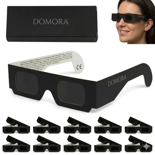 DOMORA Gafas solares certificadas ISO 12312-2 CE para Ver Eclipse Solar 2027, Gafas de Eclipse Solar Seguras Certificadas pack 12 unidades