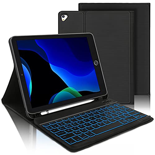 AVNICUD Clavier Étui pour iPad 10.2' 2021/2020/2019(9e/8e/7e Génération)/iPad Air 3 2019/iPad Pro 10.5 2017, Smart Folio Coque Clavier Détachable AZERTY Français, Housse avec Porte-Crayons