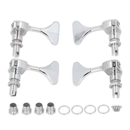 4PCS 2L2R Guitar Tuning Pegs, 20:1 Gear Ratio Tuning Keys Zinc Alloy Tuner Pegs Replacement for 4 String Jazz Bass Guitar, Silver