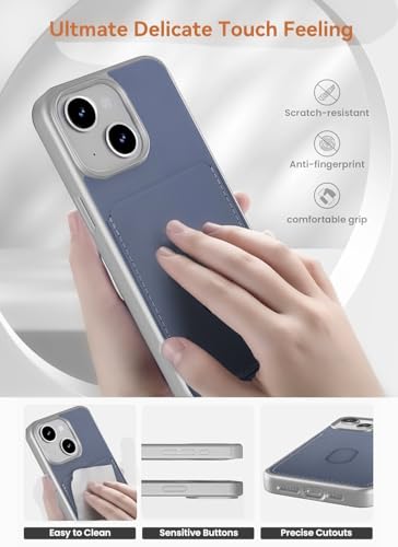 Image of amazon basics Velvet Finish PU Leather Wallet Case for iPhone 15 (Blue)