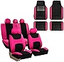 FH Group Light & Breezy Cloth Seat Full Car Seat Covers (Airbag & Split Ready) with Carpet Floor Mats- Universal Car, Truck, SUV, or Van (Pink/Black) FB030115