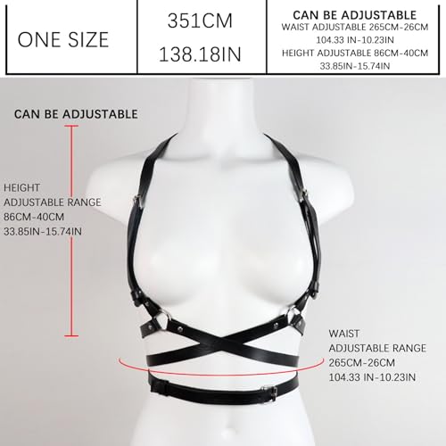 VKFOFEG Se Unterwäsc, Harness Damen Leder Verstellbare Harness Gürtel für Frauen Gothic Körper Harness Damen Oberkörper Leder Harness für Frauen Sexy Outfit für Party Bondage Geschirre