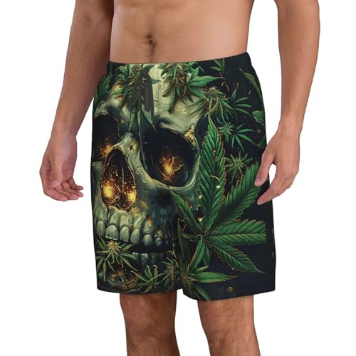 Marijuana Skull Hippie Cannabis Leaf Death Art Black Men's Quick Dry Swim Trunks Surfing Beach Mesh Board Shorts2