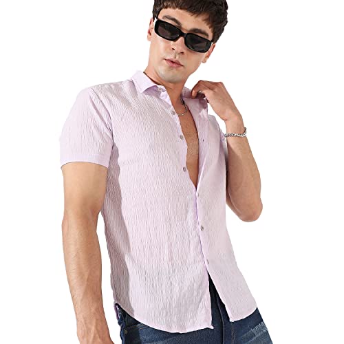 Image of CAHOOT Men's Button Up Shirt for Casual Wear | Regular Fit | Poly Lycra Shirt Crafted with Short Sleeve & Enhanced Stretch Comfort Fit for Everyday Wear