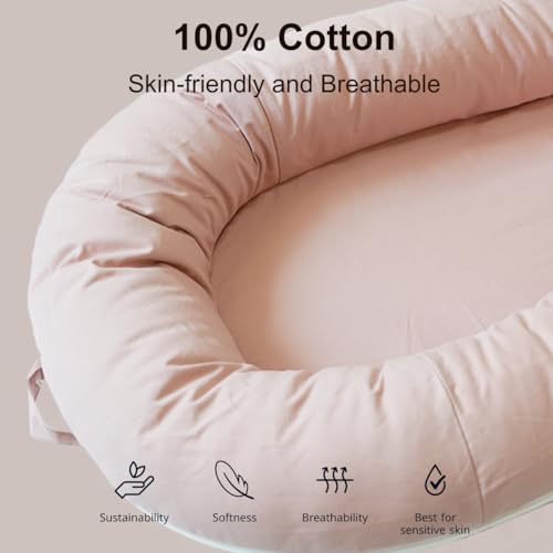 Image of Deluxe Infant Lounger, Baby Nest Cover for Baby Girls & Boys, Newborn Essentials for Baby 0-12 Months, 100% Cotton (DustyRose)