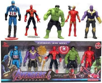 UUU Avengers Hero Action Figure of 5 Super Heroes Captain America, Iron Man, Spiderman, Hulk and Thanos Action Figure (Multicolor) Pack of 5