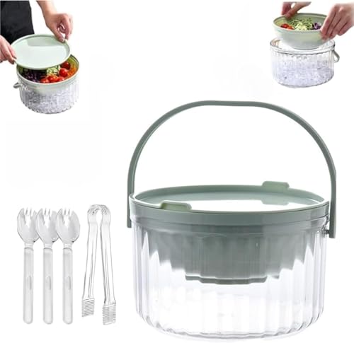 Genérico Gran ensaladera con nevera, base y tapa, ensaladera refrigerada, bandeja de verduras y frutas para buffet de fiesta, conservas de verduras y patatas (verde)