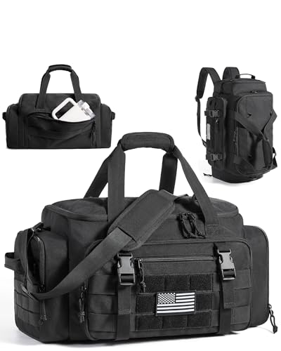BAGSMART Tactical Gym Bag for Men, 33L Duffle Bag for Travel with Shoe Compartment, 4 in 1 Personal Item Tactical Backpack with 40oz Water Bottle Holder, Black