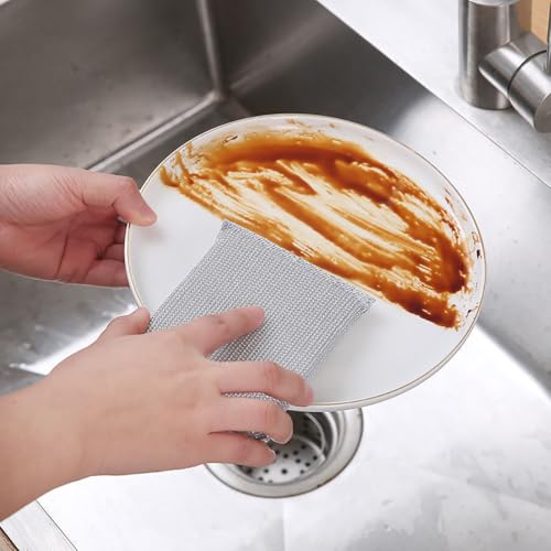 Image of 10 Pcs Metallic Sponge Scourers Non Scratch Scourer Pads Wire Scouring Pads Metal Washing Up Scourers Kitchen Sponge Scrubbers Dish Scrub Pads