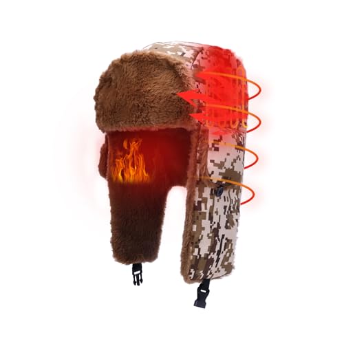 Heated Trapper Hat for Women Men. 25 Inch Winter Electric Circulation Heated Hat with 2000mAh Rechargeable Battery for Husbands, Wives, Fathers and Mothers who go Out in Cool Winter. Camouflage