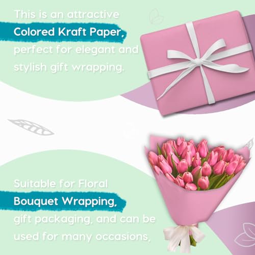 Image of SMART&CASUAL 36 inch x 2,520 inch (210') Light Pink Kraft Craft Paper Roll for Gift Wrapping Bulletin Board Bouquet Flower Art Packing Parcel Table Covering 80GSM 55LB (Light Pink, 36 inch x 210')