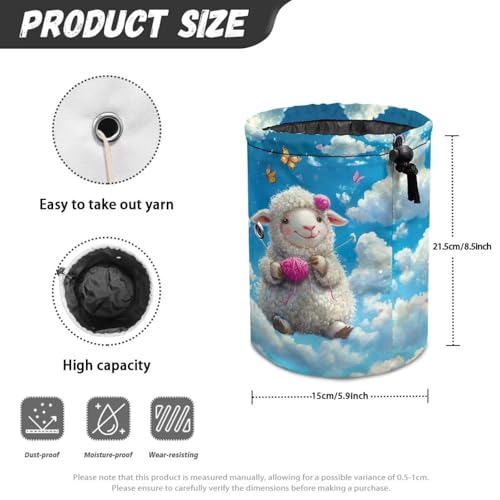 Image of Sellikakes Yarn Bag with Drawstring, Cute Sheep Knitting Crochet Tote Bag Yarn Storage Bags Organizer Crochet Accessories for Crocheting Project, Store Skein Ball,Short Knitting Needles