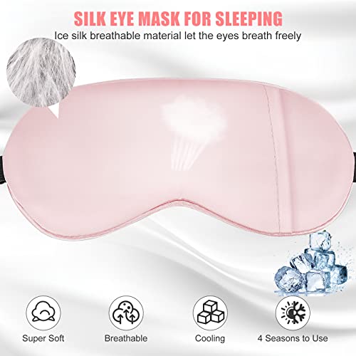 Cooling Eye Mask for Sleeping, Silk Sleep Mask w/Gel Eye Mask, Heated Eye Masks, Blindfold Eye Cover Women Sleeping Mask for Home, Office, Travel, Yoga, Medditation, Stocking Stuffers(Pink) - Image 3