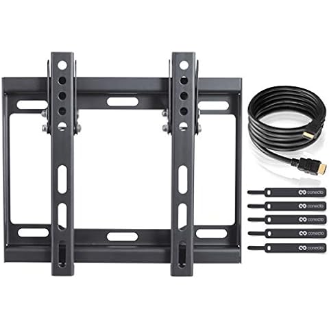 TV Wall Mount for 23 - 42 Inch (Approx. 58 - 107 cm) Flat & Curved LCD LED OLED TV & TFT Monitor | Tiltable | Wall Mount TV Bracket | VESA 75 x 75 - 200 x 200 | Black Cover