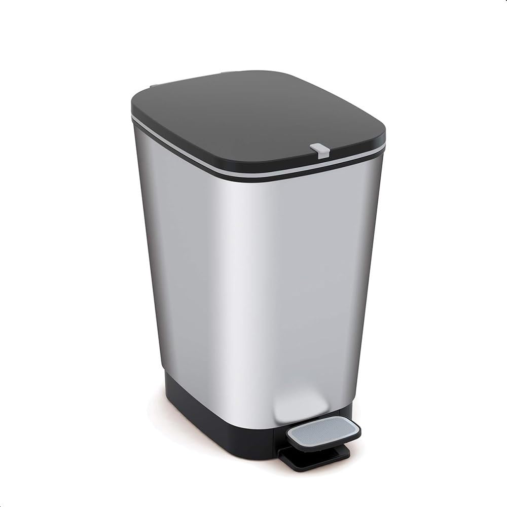 PALUPLUS Pattumiera da Cucina in Plastica Effetto Acciaio, Misura 27x41x45 cm, Capacità 35 Litri, Pedale per Apertura Automatica, Gommini Antiscivolo, Coperchio Anti Odori -329C