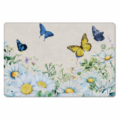 Botanical Floral Kitchen Bath Door Mat Cushioned Runner Rug,Washable Welcome Floor Sink Antifatigue Mat,Waterproof & Non-Slip Comfort Standing Doormat,Farmhouse Vintage Spring Herb Plant 18