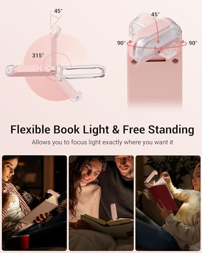Image of DEWENWILS USB Rechargeable Book Light, LED Clip on Reading Lights for Books in Bed at Night, Portable Bookmark Lamps, Warm White, Brightness Adjustable, Perfect for Bookworms, Kids (Light Pink)