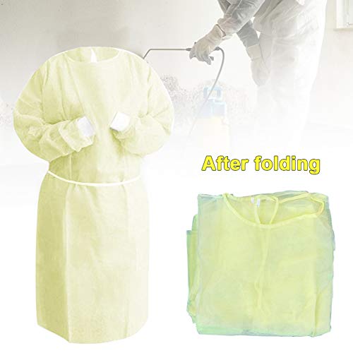 10 Pack Universal Isolation Gown with Elastic Wrists,Adults Disposable Gown Coverall,Indoor Outdoor Safety Personal Coveralls - Yellow